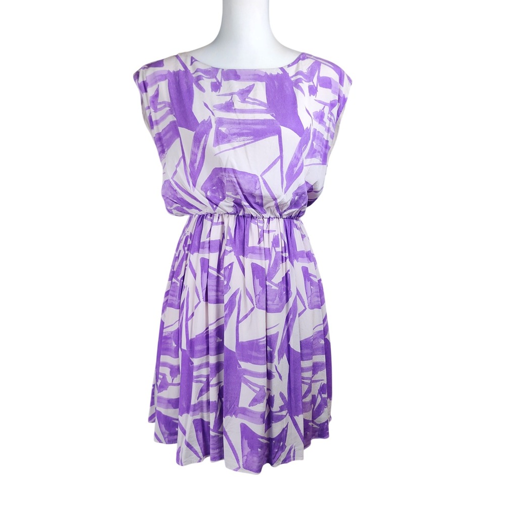 Alice + Olivia‎ Silk Mini Dress Womens Small Purple Abstract Casual Party Resort
